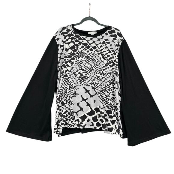 LUUKSE Black And White Abstract Print Bell Sleeves Long Sleeve Top Extra Large - Picture 1 of 5